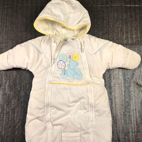 Vintage Infant's Snow Suit 9 Months Weather Tamer Zip Up Mittens White USA Made - Picture 1 of 10